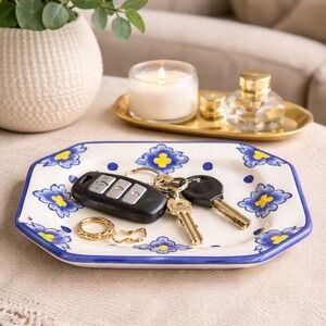 Vintage Casafina Hand Painted Ceramic Portugal Trinket Dish Serving Tray 7.5x5